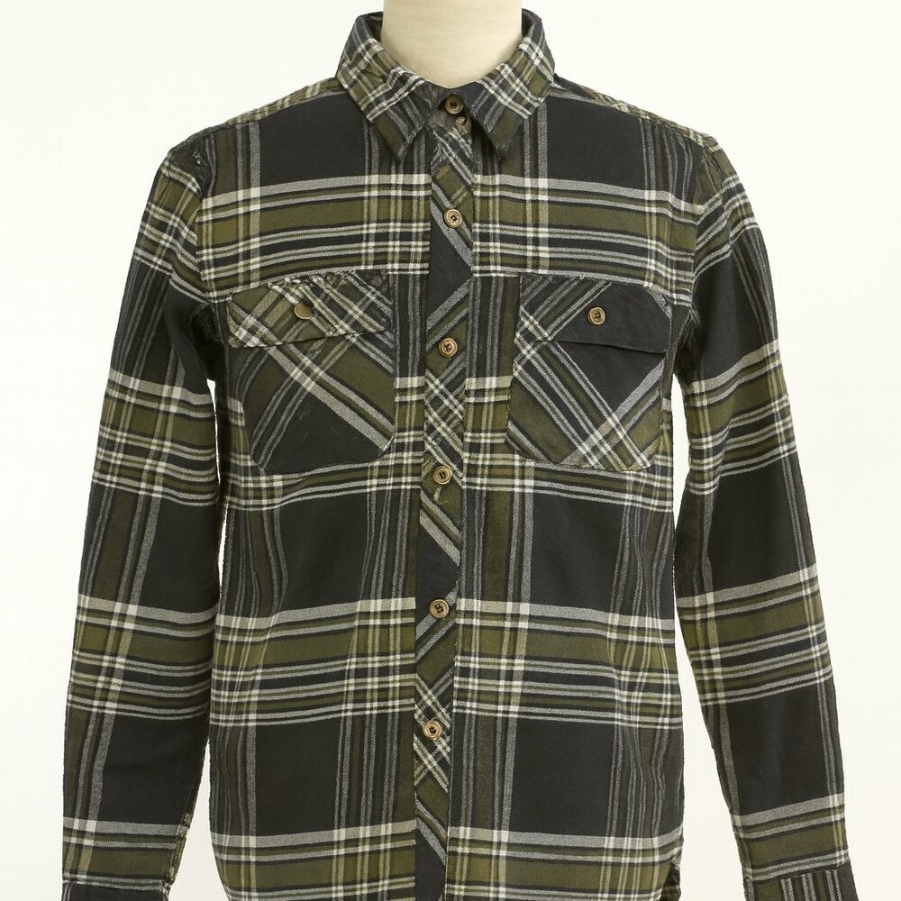 Natural Reflections Plaid Flannel Button Up Shirt Green Black S